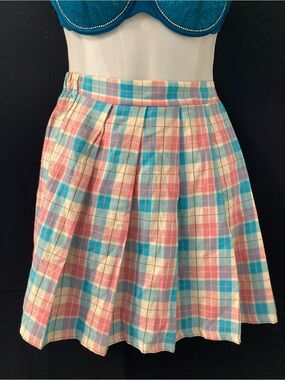 Beautées Pastel Plaid Pleated Mini Skirt 28” at the waist M/L